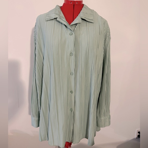 4th & Reckless Oversized Sage Green Plisse Shirt - US size 6 - Picture 5 of 8